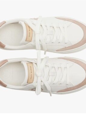 Tory Burch White Sneakers with Blush Pink Suede Accents